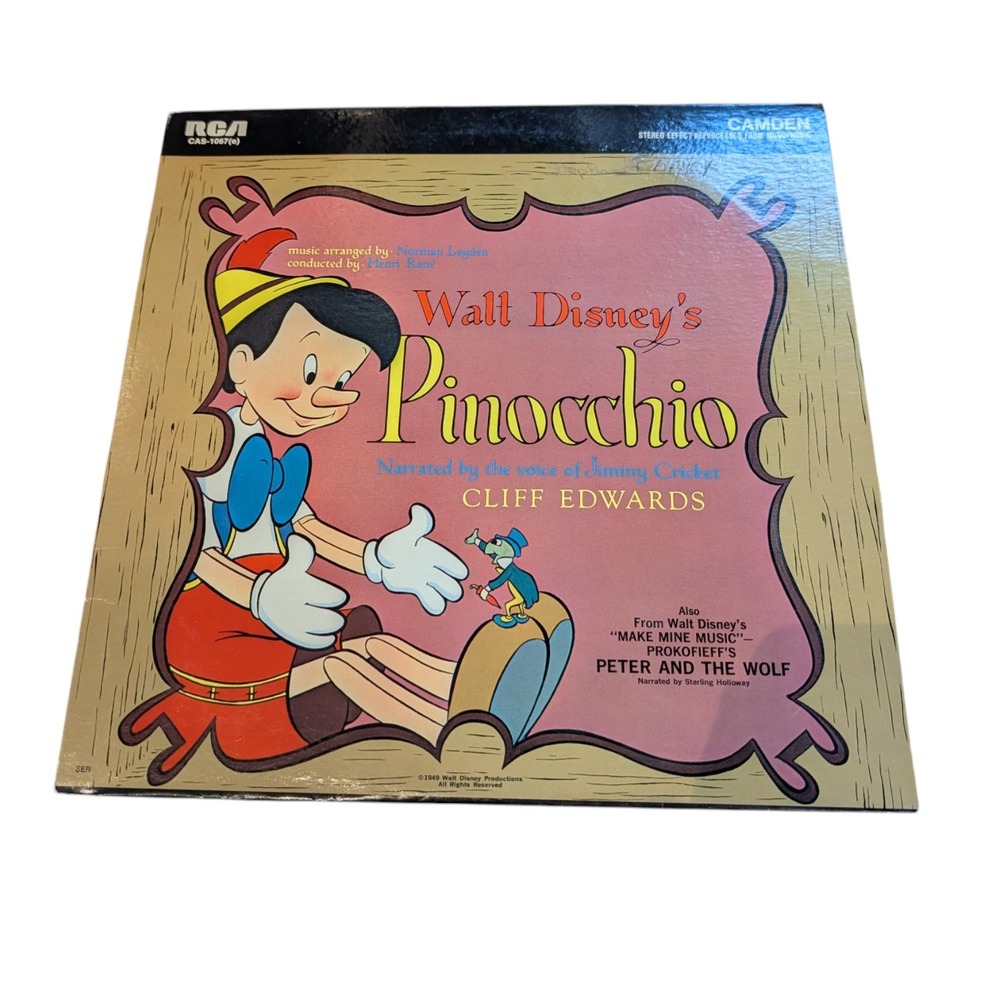 Walt Disney Pinocchio Peter and the Wolf Vinyl LP RCA Camden Cliff Edwards